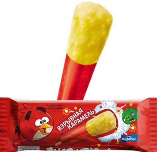 Angry Birds лед клубничный в цветной глазури со взрывной карамелью