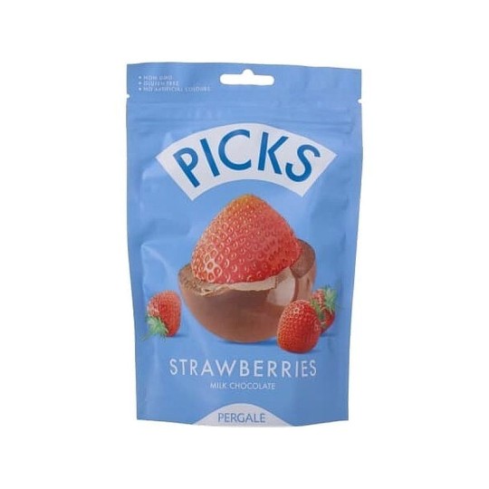 СУБЛИМИРОВАННАЯ КЛУБНИКА В МОЛОЧНОМ ШОКОЛАДЕ PICKS 90ГР