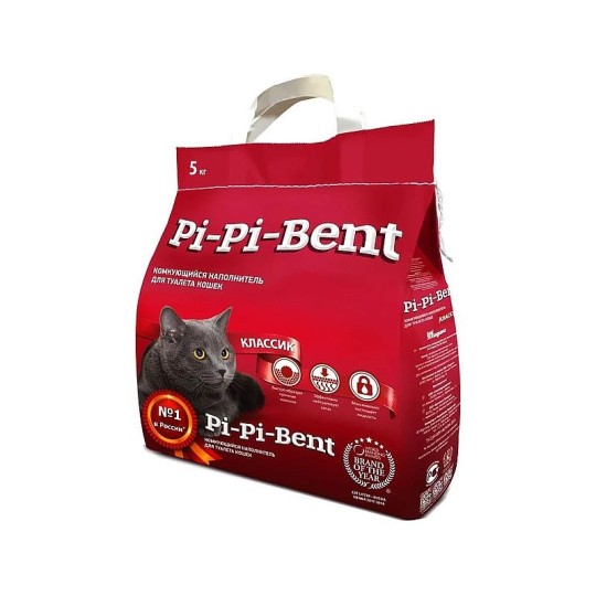 Комкующийся наполнитель для туалета кошек Pi-Pi-Bent Классик, 5 кг.