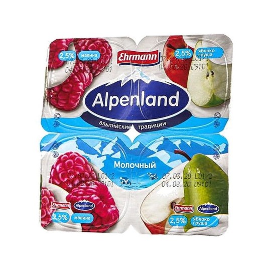 Йогурт ALPENLAND фруктовый Малина Яблоко Груша 2,5% стак 95г