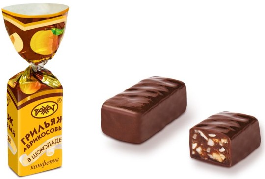 Конфеты грильяж абрикосовый в шоколаде Рахат, вес.