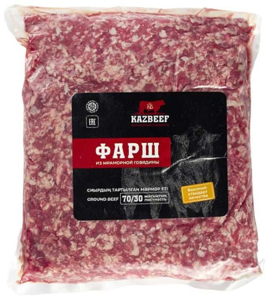 ФАРШ KAZBEEF GROUNDBEEF ИЗ МРАМОРНОЙ ГОВЯДИНЫ 70/30 ЗАМ 1КГ