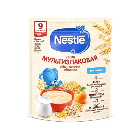 КАША NESTLE МОЛОЧНАЯ МУЛЬТИЗЛАКОВАЯ С МЁДОМ И КУСОЧКАМИ АБРИКОСА 200ГР
