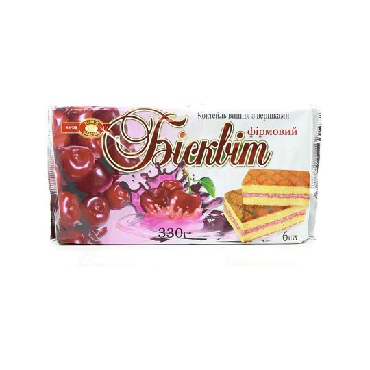 Бисквит Коктейль Вишня со сливками 330г