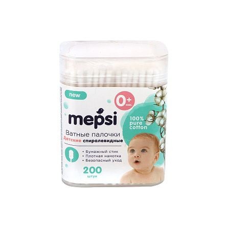 ПАЛОЧКИ ВАТНЫЕ MEPSI СПИРАЛЬ 200ШТ