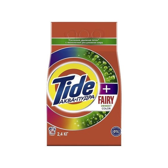 Tide Аквапудра + Fairy Effect Color Стиральный Порошок, С Технологией Устранения Жира 16 Стирок 2,4 кг.