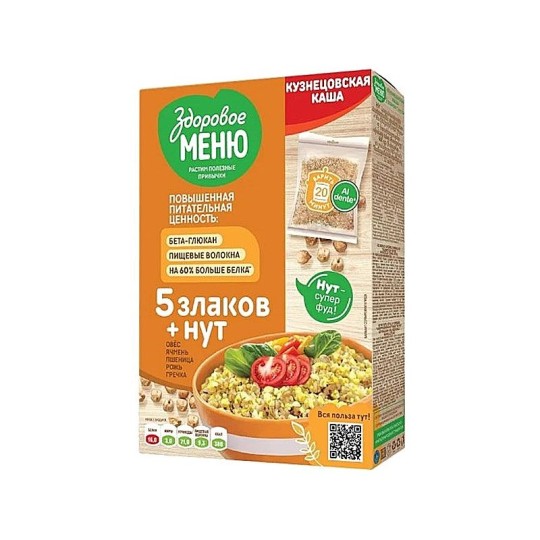 КАША ЗДОРОВОЕ МЕНЮ КУЗНЕЦОВСКАЯ КАША 5 ЗЛАКОВ С НУТОМ 400ГР