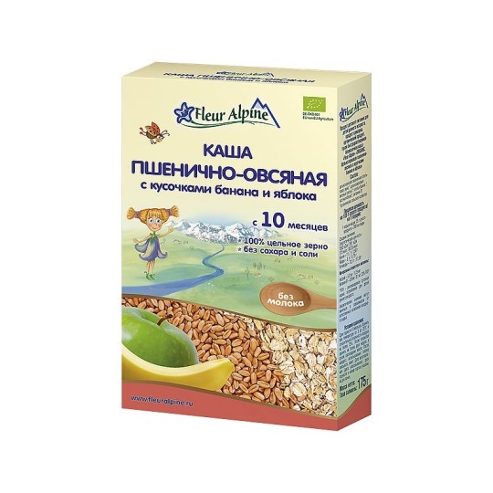 Каша Fleur Alpine Organic Пшенично-овсяная с кусочками банана и яблока с 10 месяцев 175г