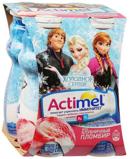 Actimel|Кисломолочный продукт со вкусом клубничного пломбира 2,5% 100 г
