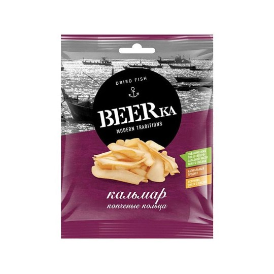 Кальмар Beerка, Копченые кольца, 38 гр. 
