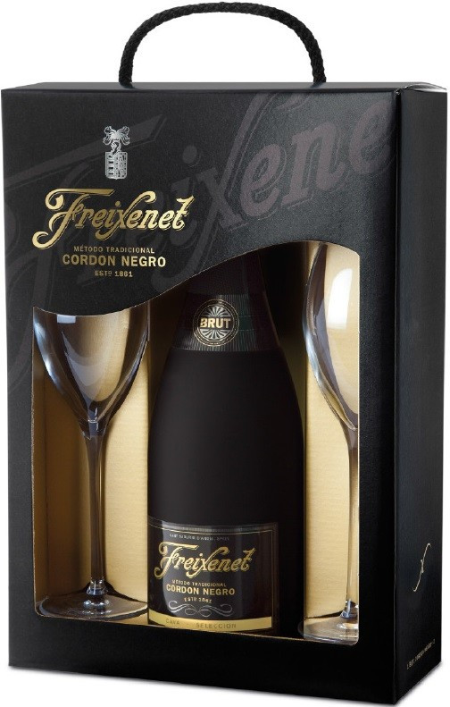 Шампанское белое полусухое Freixenet Cordon Negro +2 бокала 0,75 л. (Испания)
