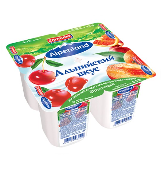 4Х95Г Йогуртовый продукт ALPENLAND 0,3% Вишня/Нектарин/Апельсин. EHRMANN