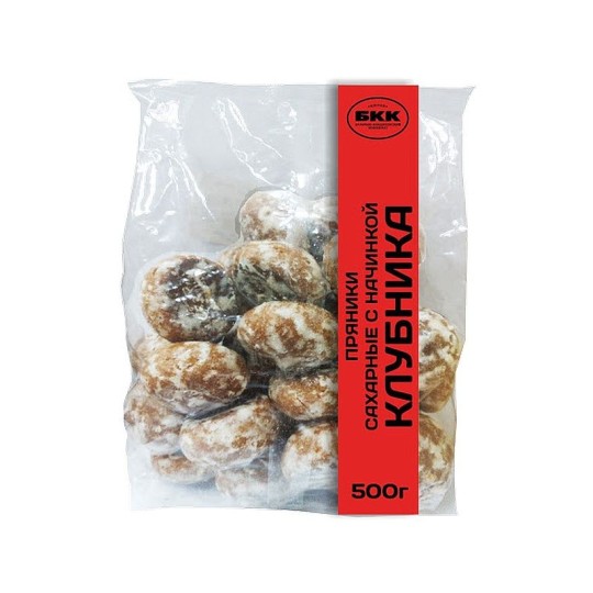 Пряники сахарные БКК с начинкой клубника 500 г