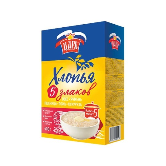 Хлопья 5 злаков Царь овес ячмень пшеница рожь кукуруза 400 г