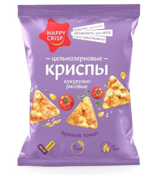 КРИСПЫ HAPPY CRISP ПРЯНЫЙ ТОМАТ КУКУРУЗНО РИСОВЫЕ ЦЕЛЬНОЗЕРН 50ГР