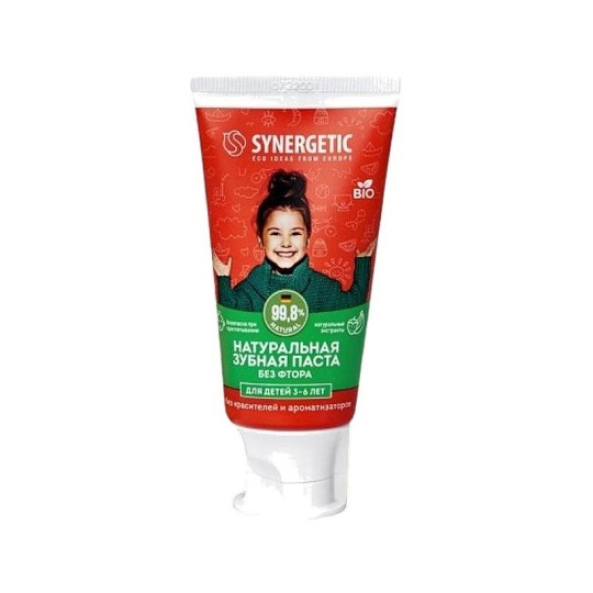 Synergetic|Детская зубная паста  клубничка и банан, от 3 до 6 лет, 50 г