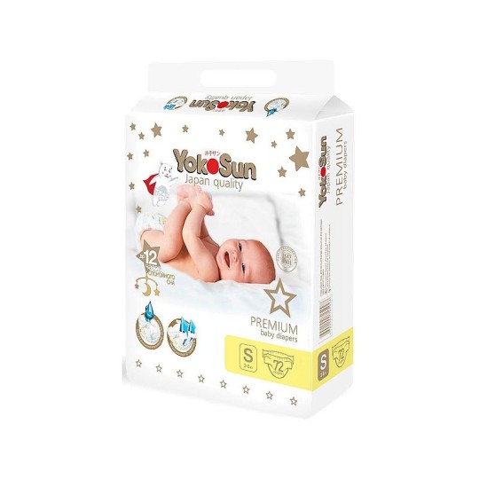 Подгузники детские YokoSun Premium размер S (3-6 кг) 72 шт