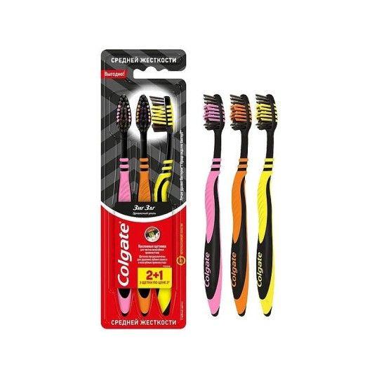 Colgate Зиг Заг Древесный уголь 2+1 зубная щетка средней жесткости