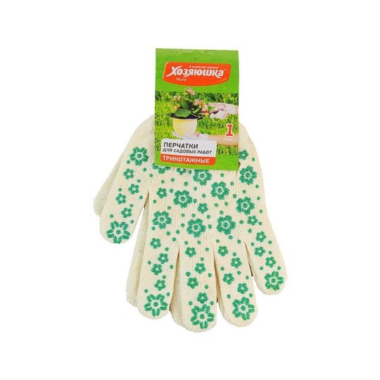 ПЕРЧАТКИ ДЛЯ САДОВЫХ РАБОТ ХОЗЯЮШКА МИЛА ТРИКОТАЖНЫЕ С ДИЗАЙН НАПЫЛЕНИЕМ ПВХ GREEN