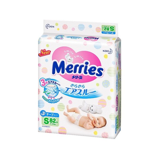 Подгузники MERRIES S 3 (4-8 кг), 82шт