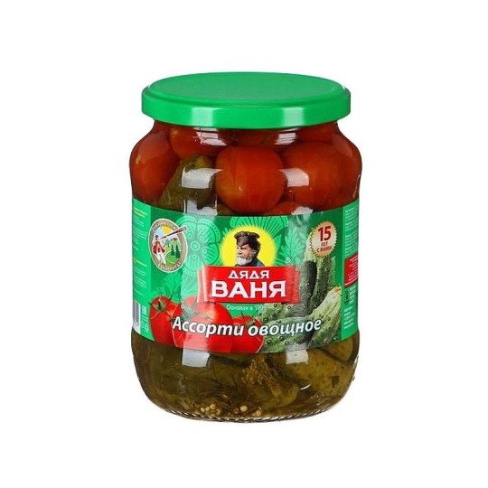 Ассорти Дядя Ваня огурцы и томаты черри, 680г