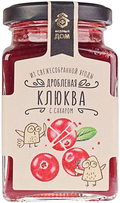 Клюква дробленая Медовый дом с сахаром из свежесобранной ягоды, 290г 