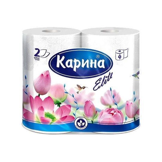  БУМАГА КАРИНА ТУАЛЕТНАЯ ЭЛИТ БЕЛАЯ 2-СЛОЯ 4ШТ 