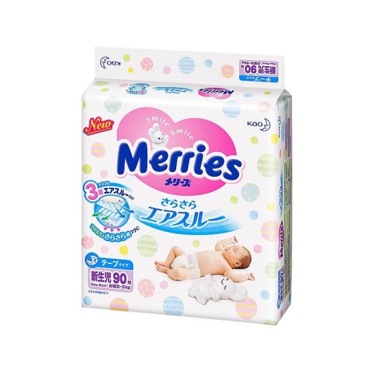 Подгузники MERRIES для новорожденных 1 (до 5 кг), 90шт