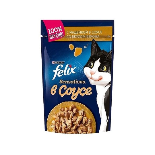 "Felix" Sensations с индейкой в соусе со вкусом бекона 75гр