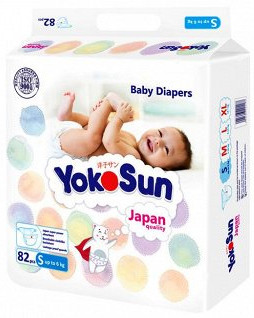 Подгузники YOKOSUN размер S (до 6 кг) 82 шт