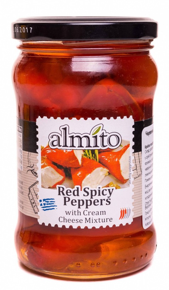 Перец красный Almito острый фаршированный крем-сыром 320 мл