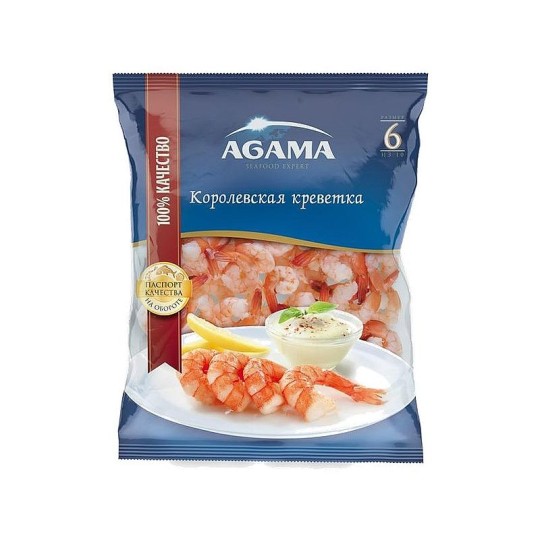Королевская креветка "AGAMA" № 6 очищенная с хвостом, замороженная, 850 г