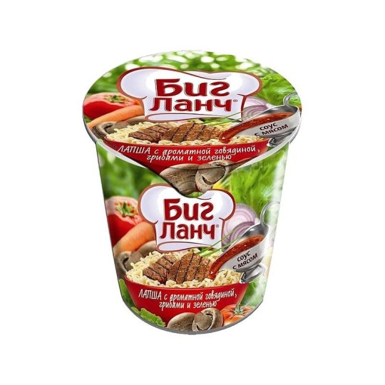 Лапша "Биг Ланч" с ароматной говядиной, грибами и зеленью, 65 гр  