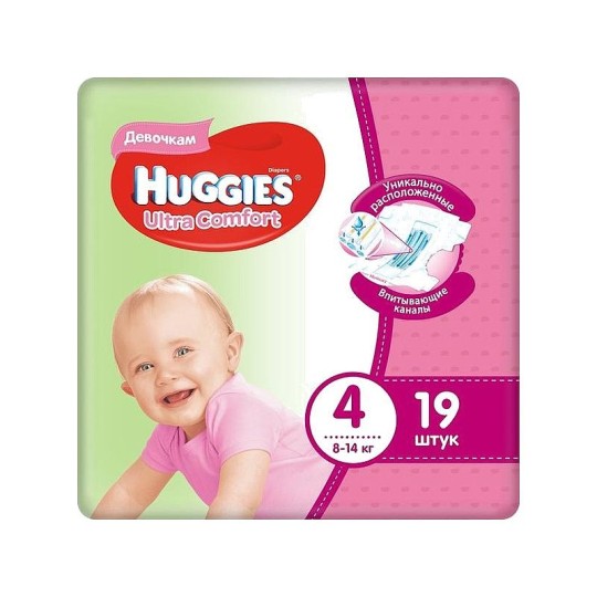 Подгузники Huggies Ultra Comfort для девочек, 4 (8-14 кг), 19 штук