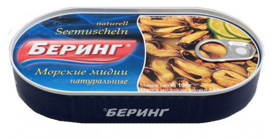 Консервы Мидии морские натуральные "Беринг", 190 гр