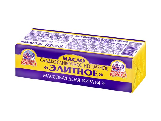 МАСЛО БАБУШКИНА КРЫНКА СЛАДКОСЛИВОЧНОЕ ЭЛИТНОЕ НЕСОЛЕНОЕ 84% 180ГР