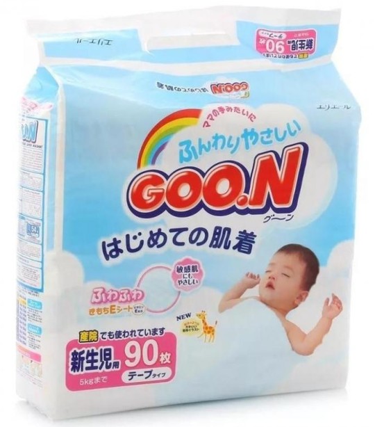 Подгузники Goon для новорожденных до 5 кг 90 шт 