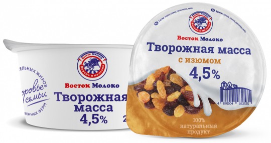 Масса творожная Восток-Молоко 4,5% с изюмом 200 г
