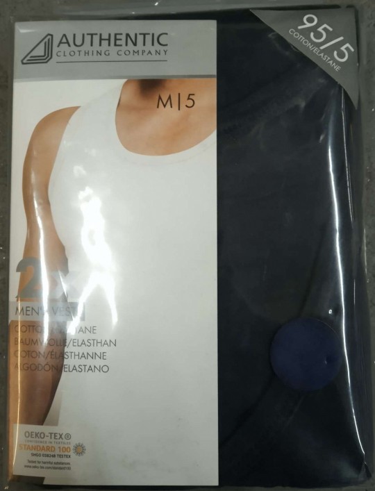 Майка мужская AUTHENTIC черная м/5 (хлопок 95%, эластан 5%) 2 шт.