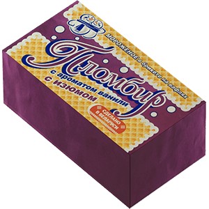 Мороженое "Пломбир" в брикете на вафлях с изюмом и ароматом ванили,  в фольге