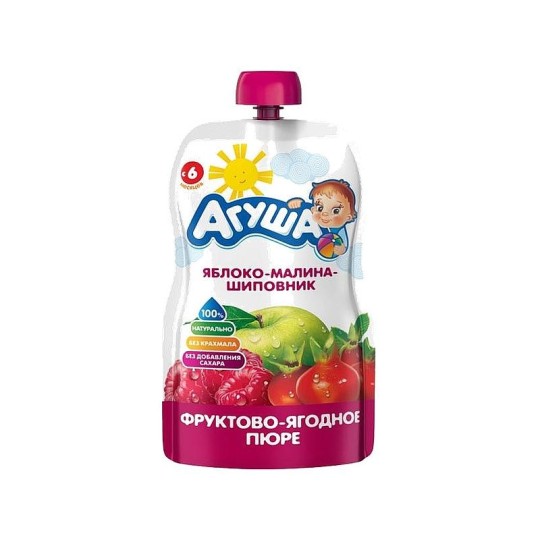 Пюре Агуша Яблоко-малина-шиповник 90гр