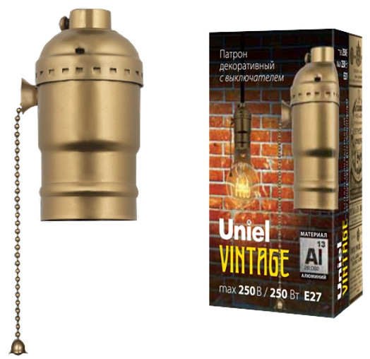  Патрон винтажный E27 подвесной с выключателем, алюминий, цвет бронза Uniel DLC-V-H01Z/E27 BRONZE