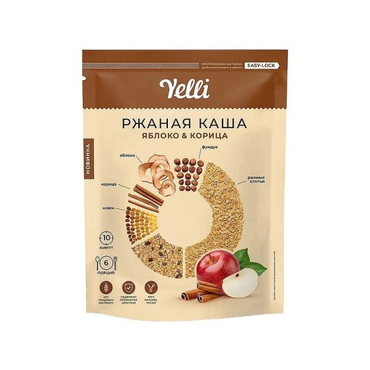ЗАВТРАКИ YELLI РЖАНАЯ КАША ЯБЛОКО КОРИЦА 60ГР