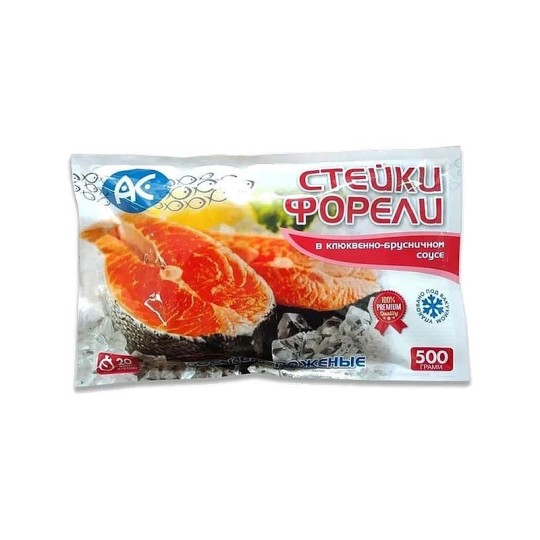 СТЕЙКИ ФОРЕЛИ АС В КЛЮКВЕННО-БРУСНИЧНОМ СОУСЕ 350 ГР