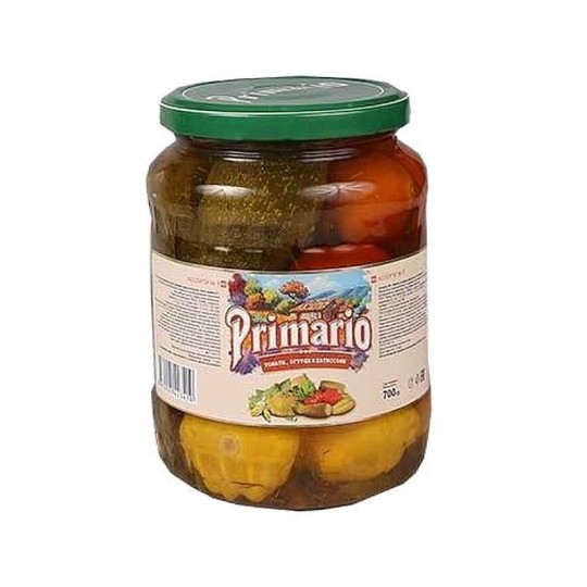 Ассорти овощное Primario огурцы помидоры 720 мл