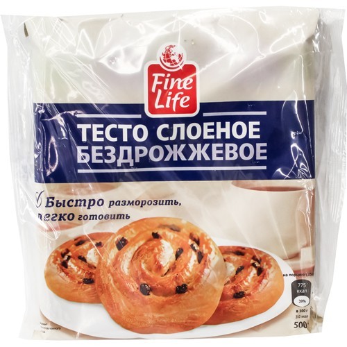 Тесто Fine Life слоеное бездрожжевое замороженное 500 гр.