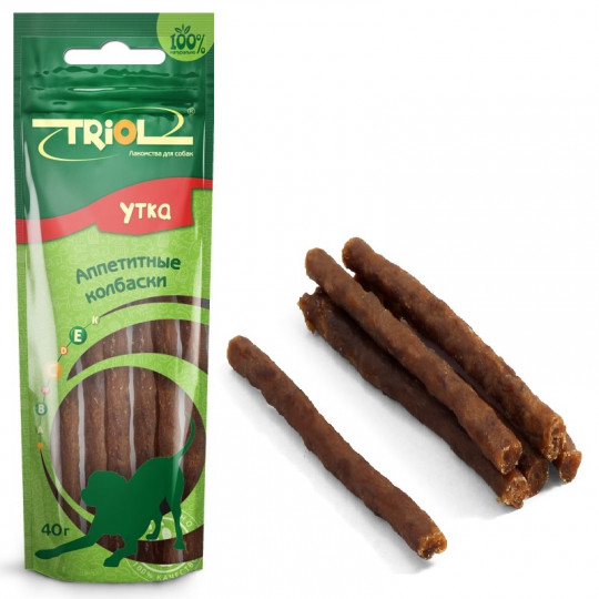 Аппетитные колбаски Triol из утки для собак 40г