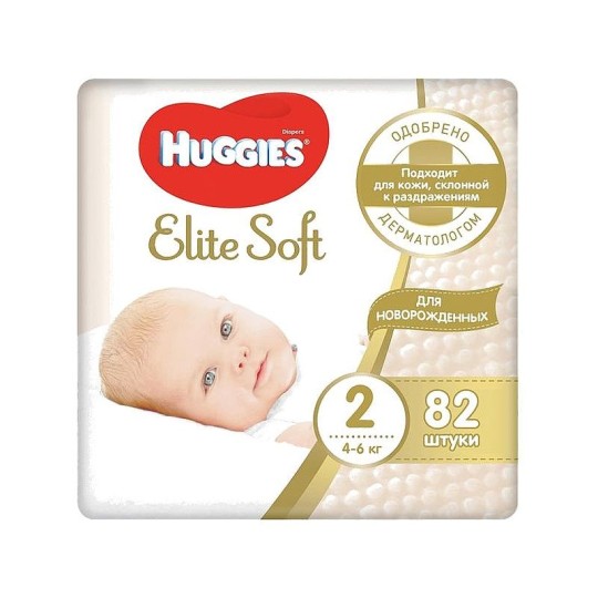 Подгузники для новорожденных Huggies elite soft 4-6 кг 82 шт