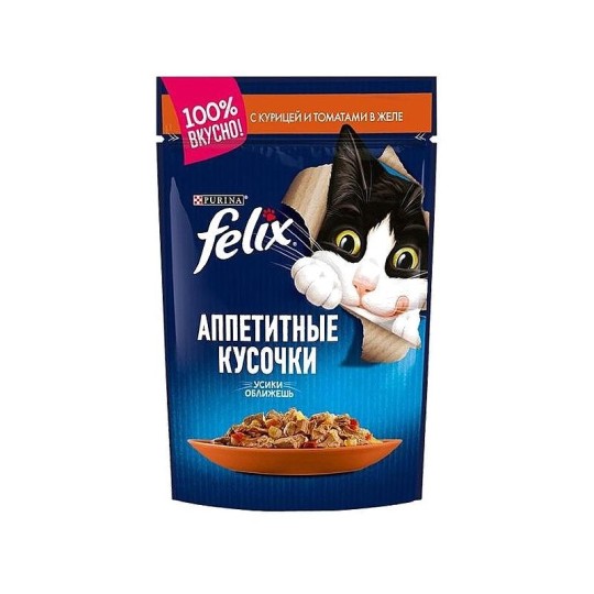 "Felix" аппетитные кусочки, с курицей и томатами в желе 75гр