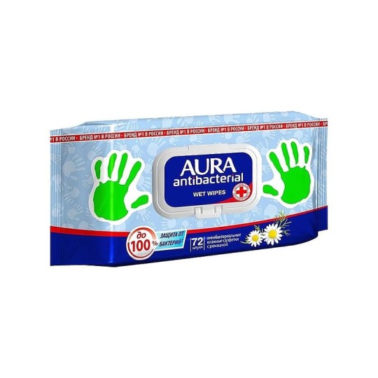 Влажные салфетки AURA антибактериальные, 72шт
